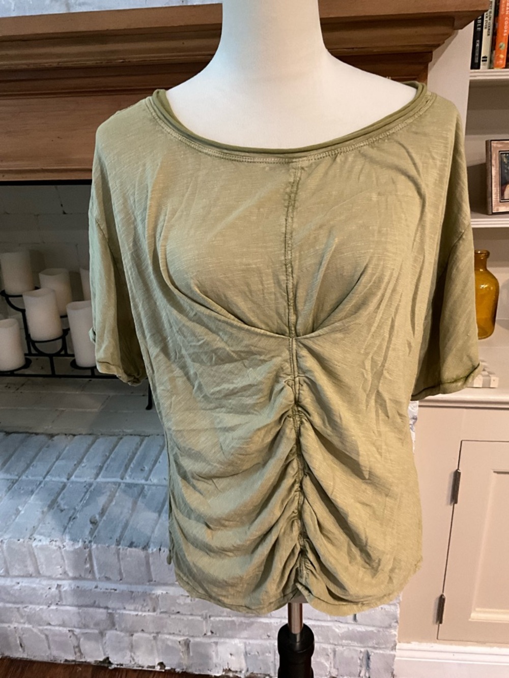 Pilcro Olive Green Short Sleeve Ruched Front Tee